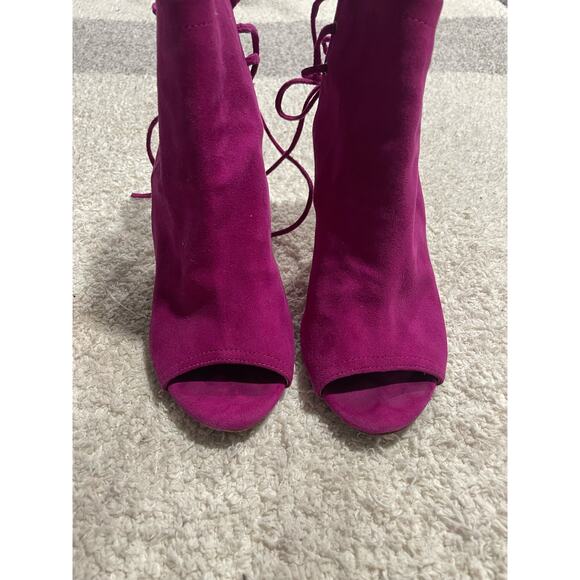Joie Womens 37 Lexington Peep Toe Bootie Magenta Plum Barbie Heels Suede Leather - Picture 4 of 13